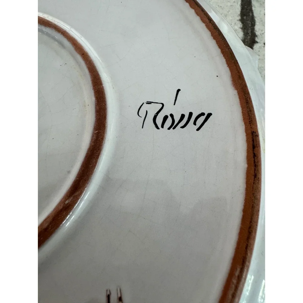 Roma Italy Hand Painted Ceramic Pie Dish Scalloped Blue Cherry Tart Pan Vintage